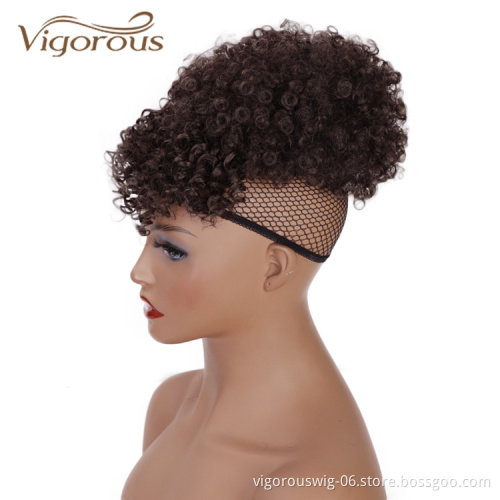 Vigorous Cheap Price Short Ponytail With Bang Kinky Curly Fluffy Updo Hair Extension For Black Women Synthetic Afro Hair Bun
